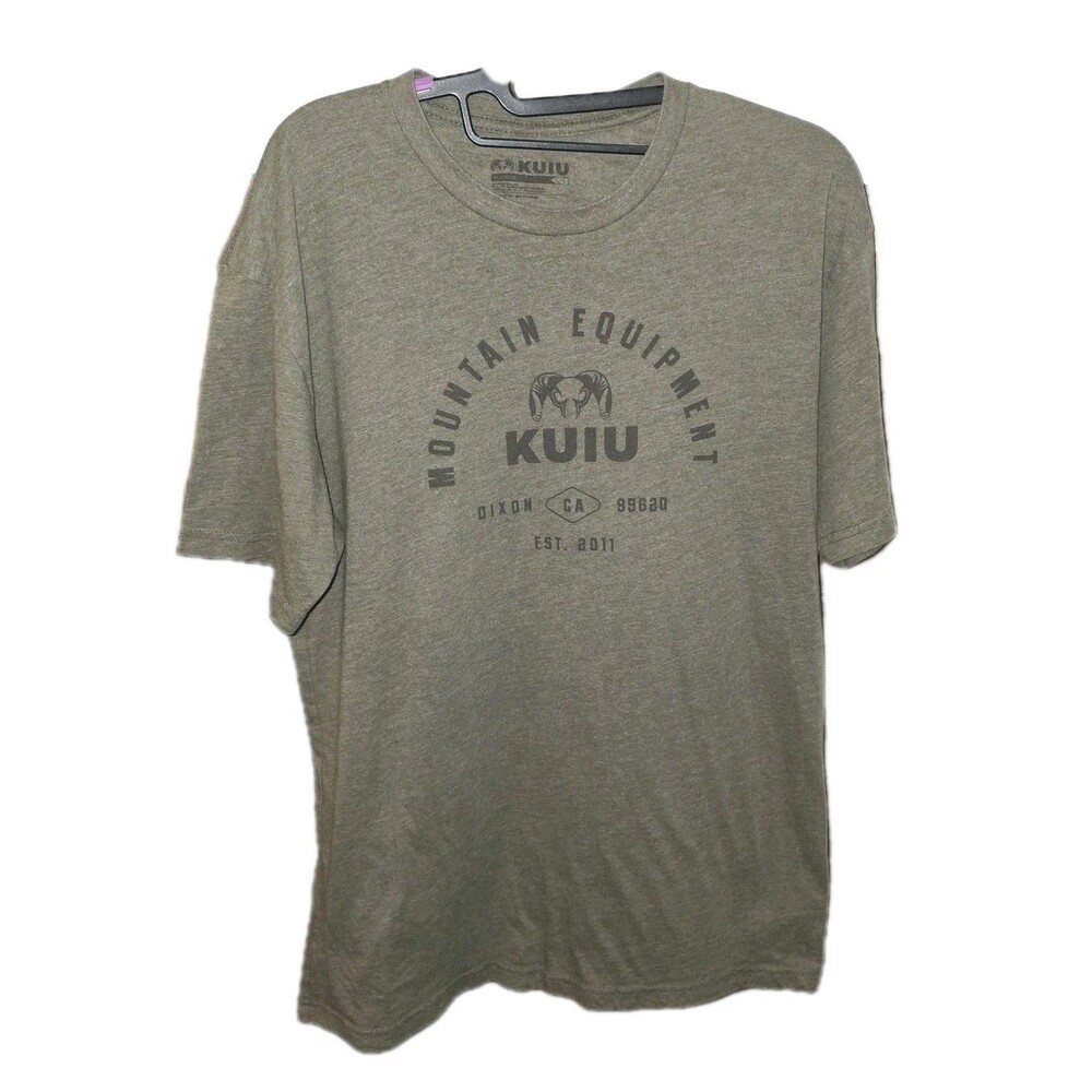 KUIU MOUNTAIN EQUIPMENT Sz L Olive Green Graphic Logo Hunting Fishing T-Shirt